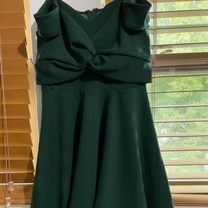 off the shoulder, emerald green short homecoming dress